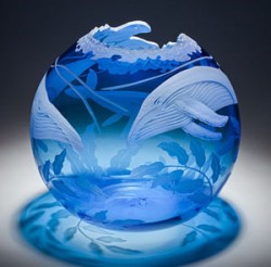 Humpback Whale Family glass art by cynthia myers